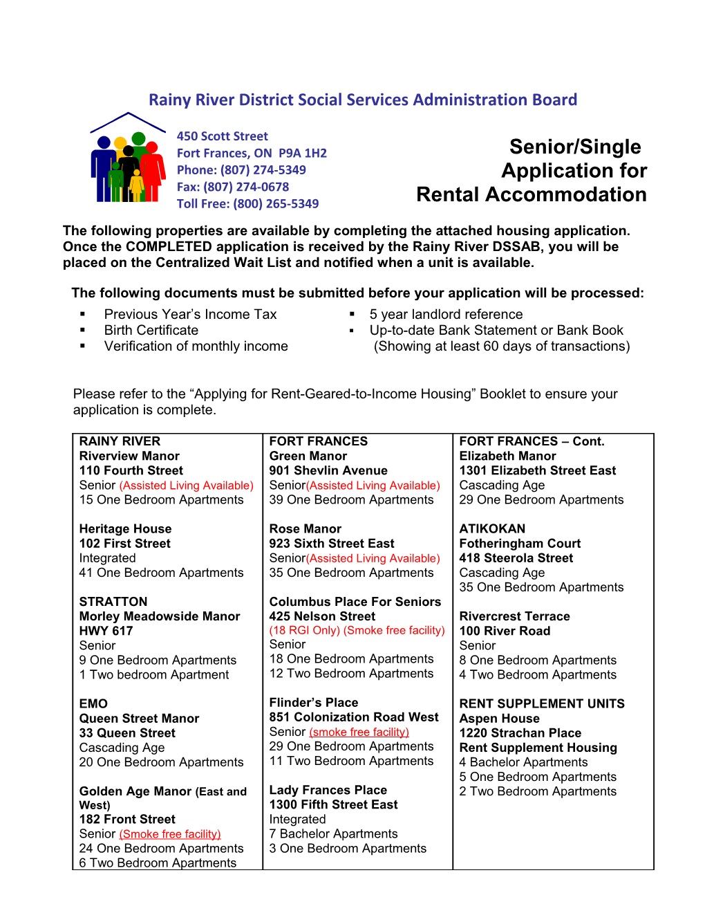 Senior/Single Application for Rental Accommodation Page 2
