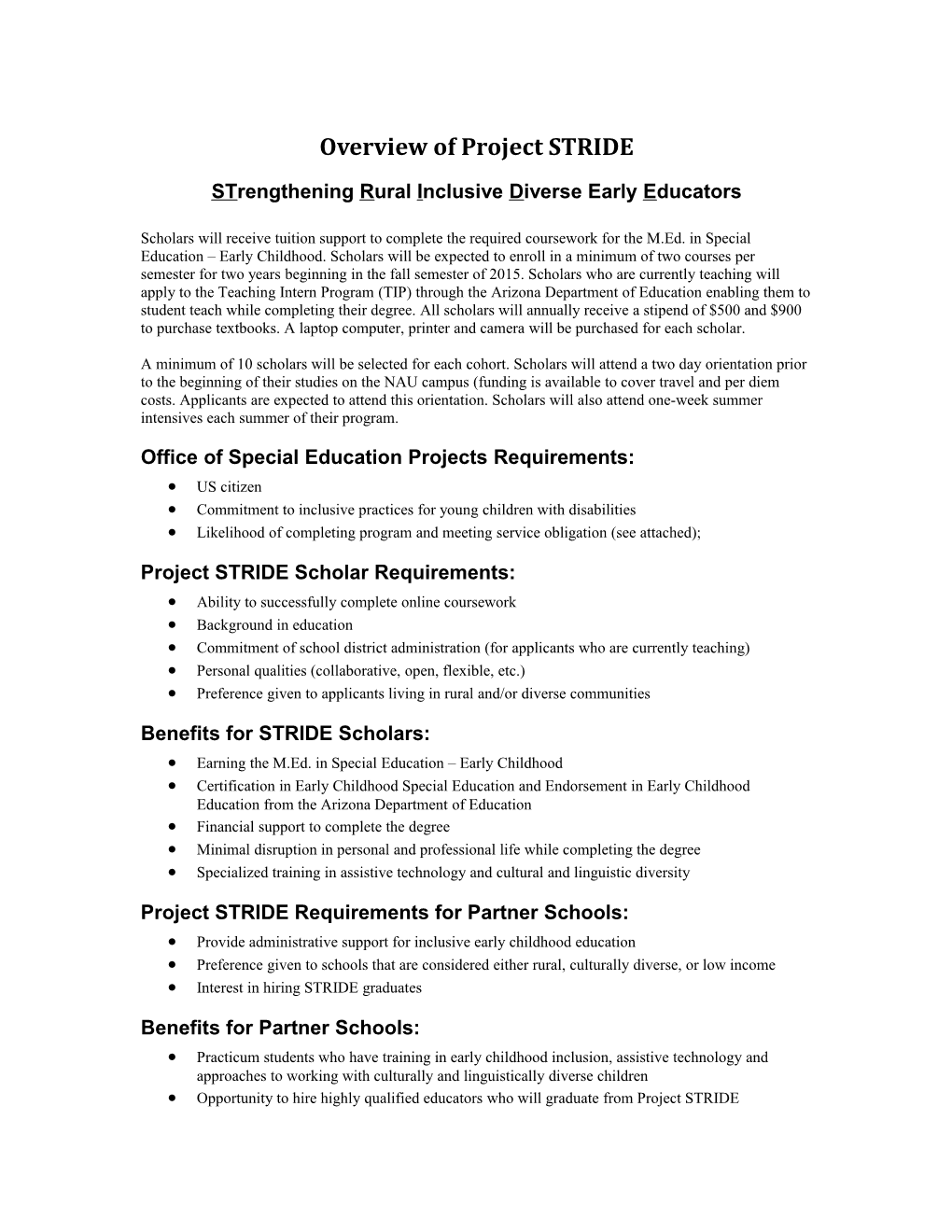 Project SKIES Criteria for Scholars