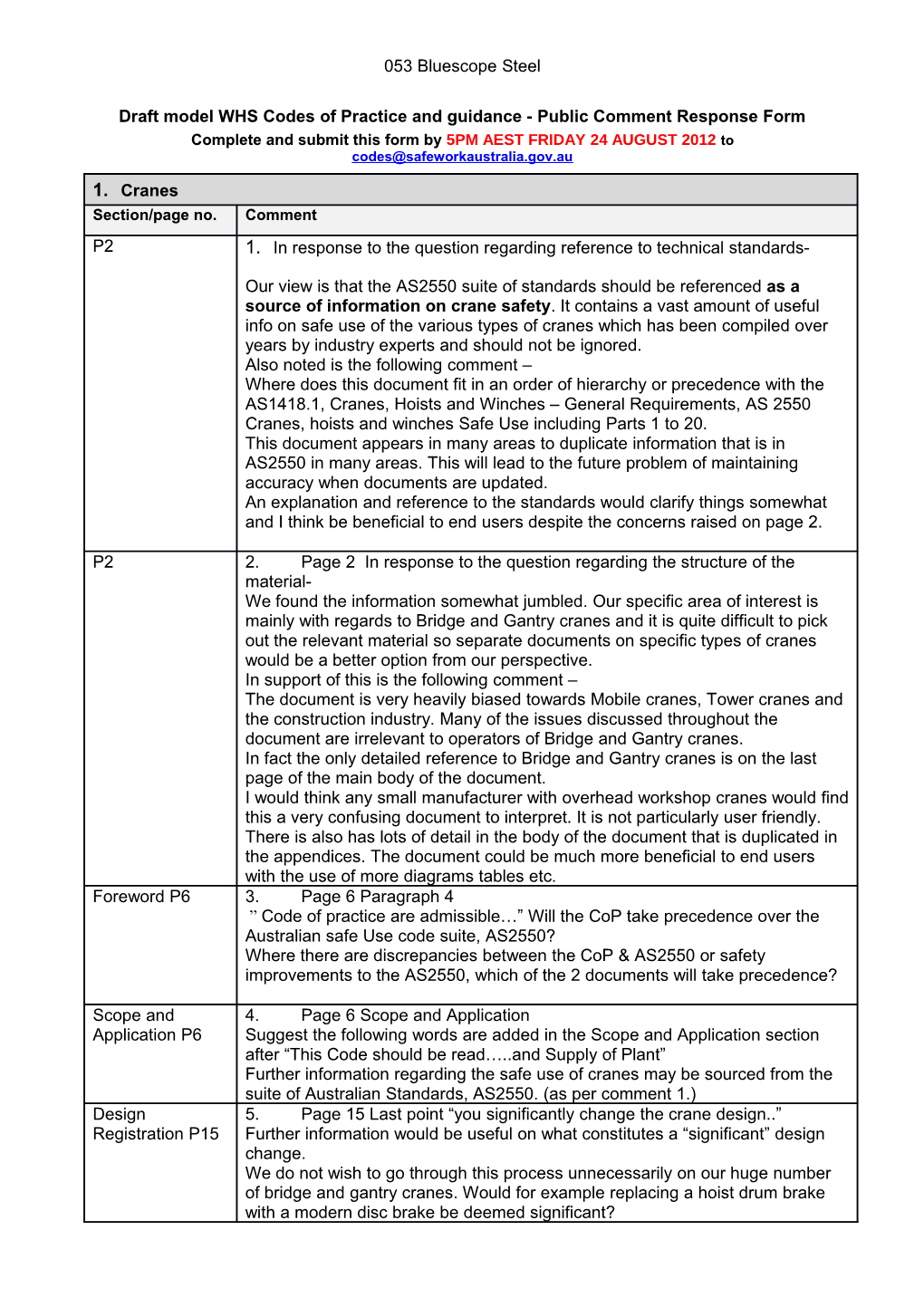 Draft Model WHS Codes of Practice and Guidance - Public Comment Response Form s1