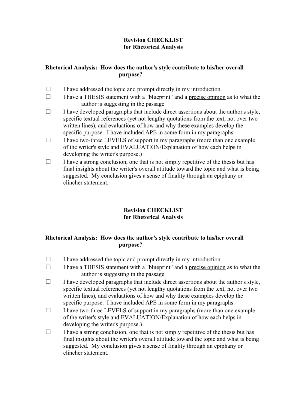 Revision CHECKLIST