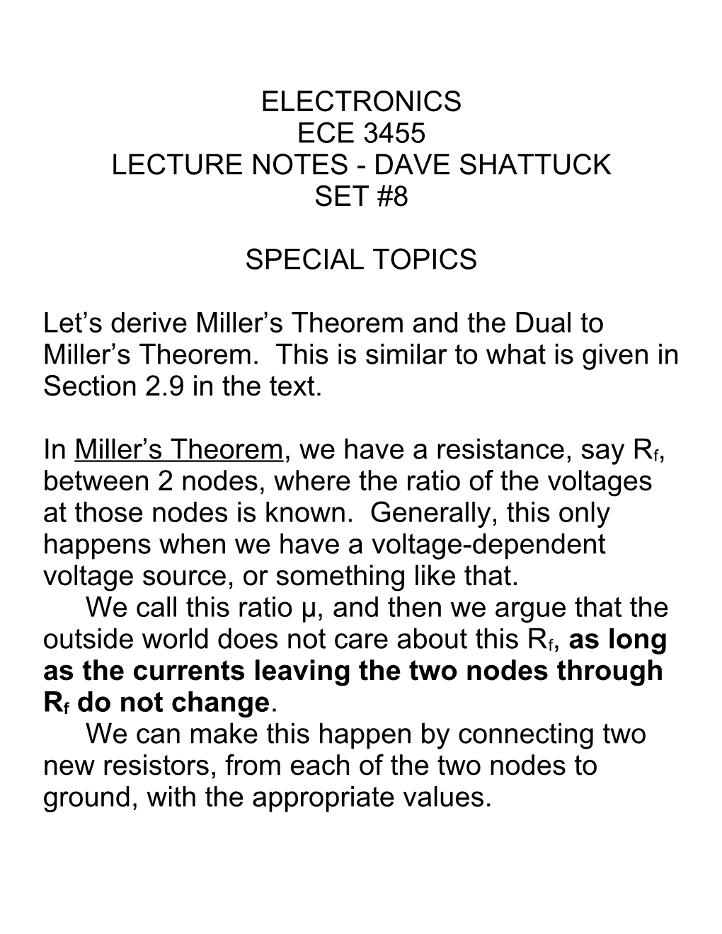 Lecture Notes - Dave Shattuck