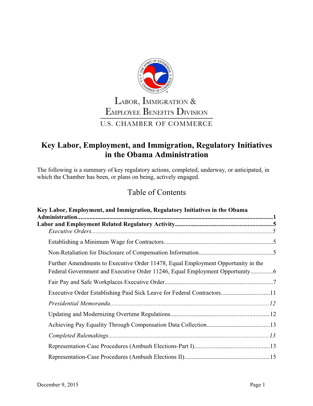Obama Administration Labor and Employment Regulatory Initiatives