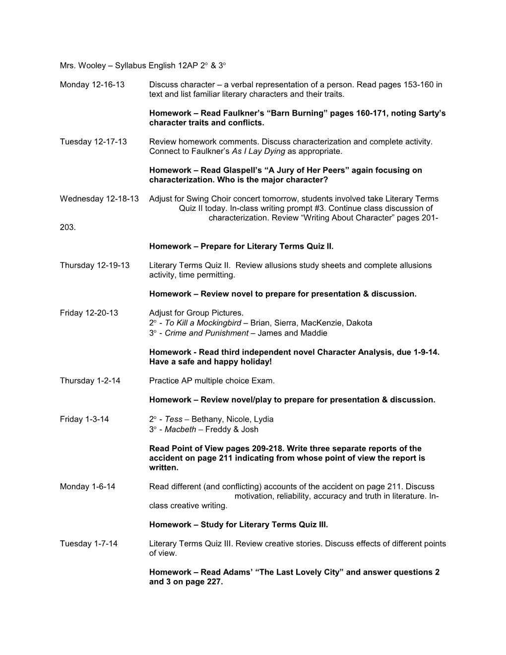 Mrs. Wooley Syllabus English 12AP 2 & 3