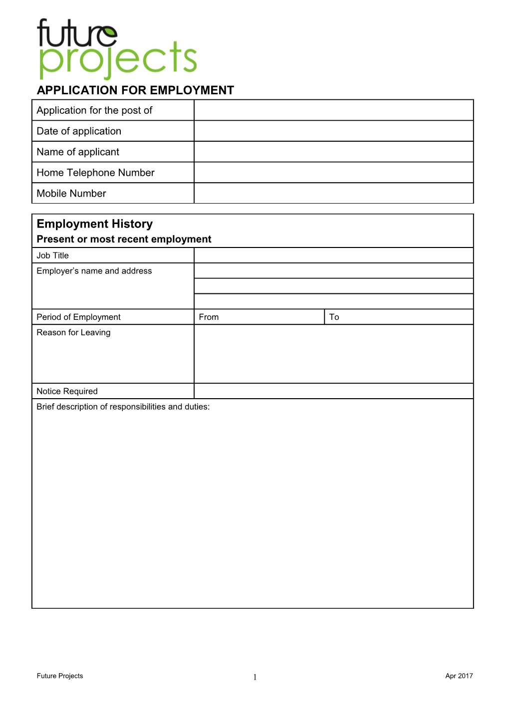 Application for Employment s141