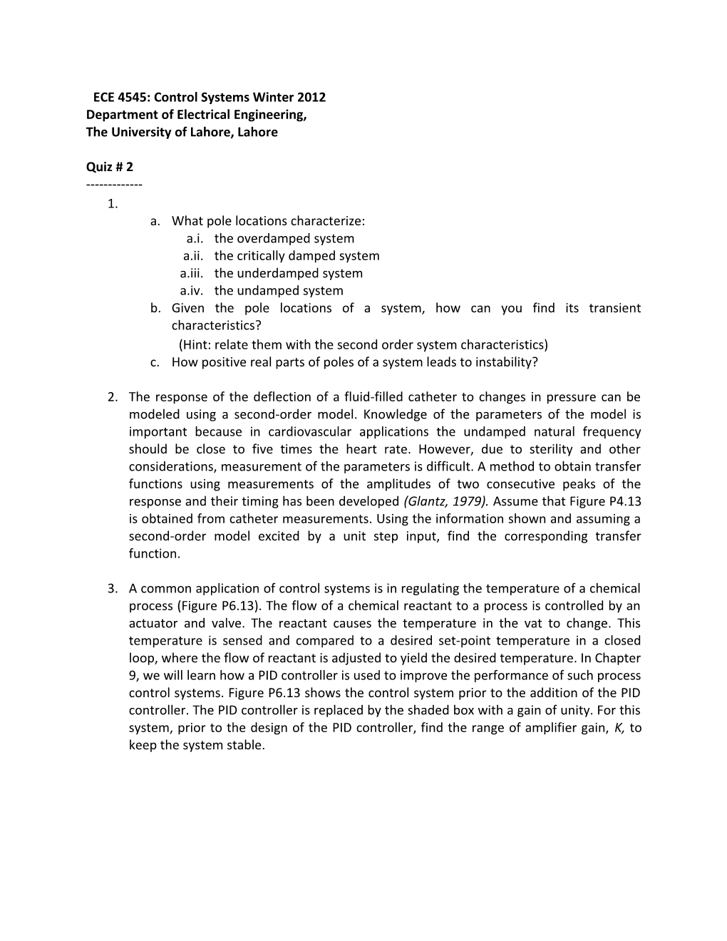 ECE 4545: Control Systems Winter 2012