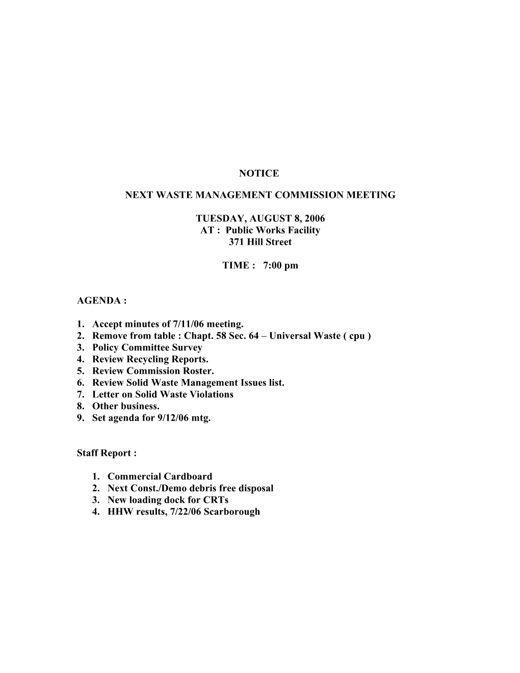 Next Waste Management Commission Meeting