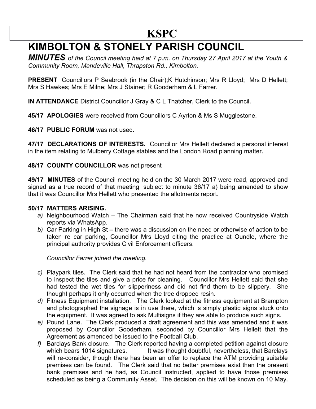 Kimbolton & Stonely Parish Council