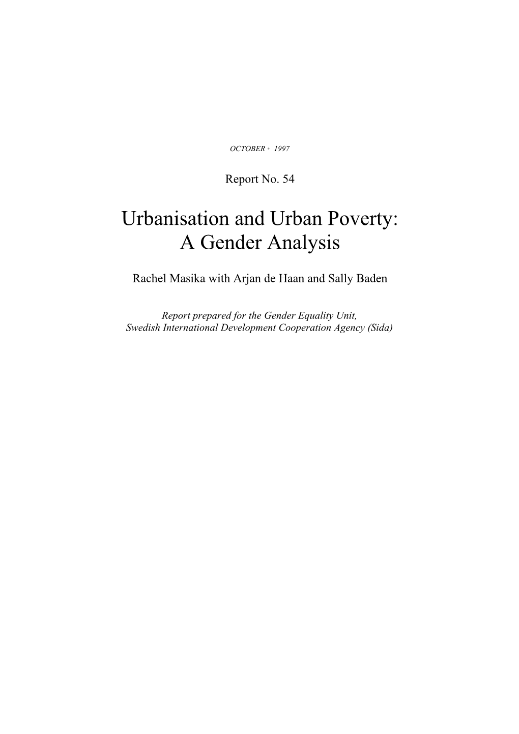 Urbanisation and Urban Poverty