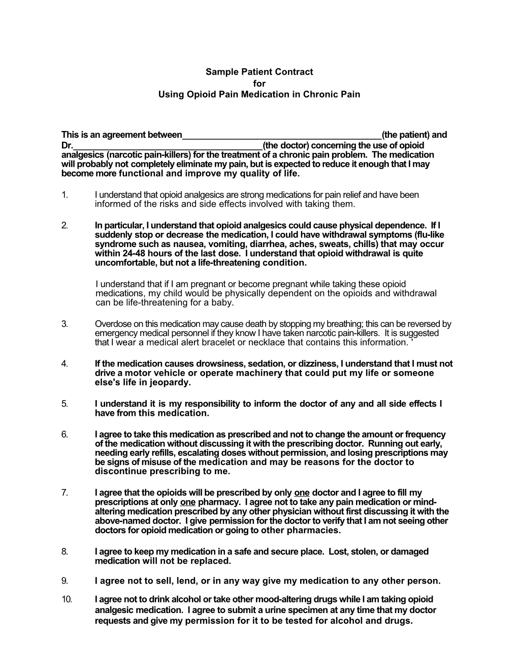 Sample Patient Contract