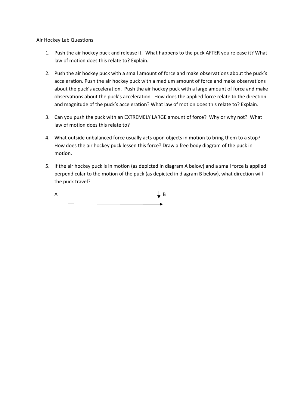 Air Hockey Lab Questions