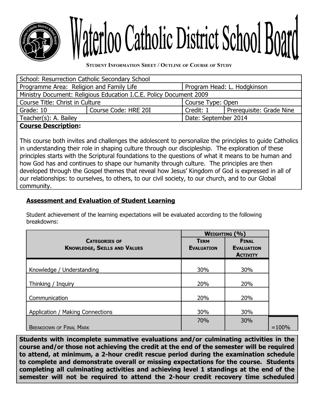 Student Information Sheet