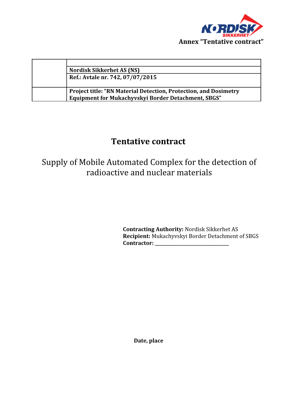 Annex Tentative Contract Form