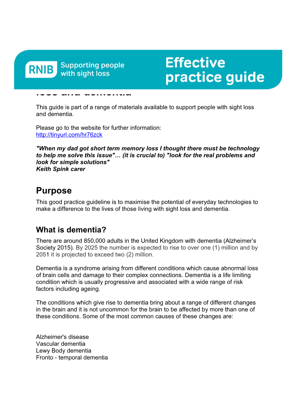 Good Practice Guidelines for Using Technology to Support People with Sight Loss and Dementia