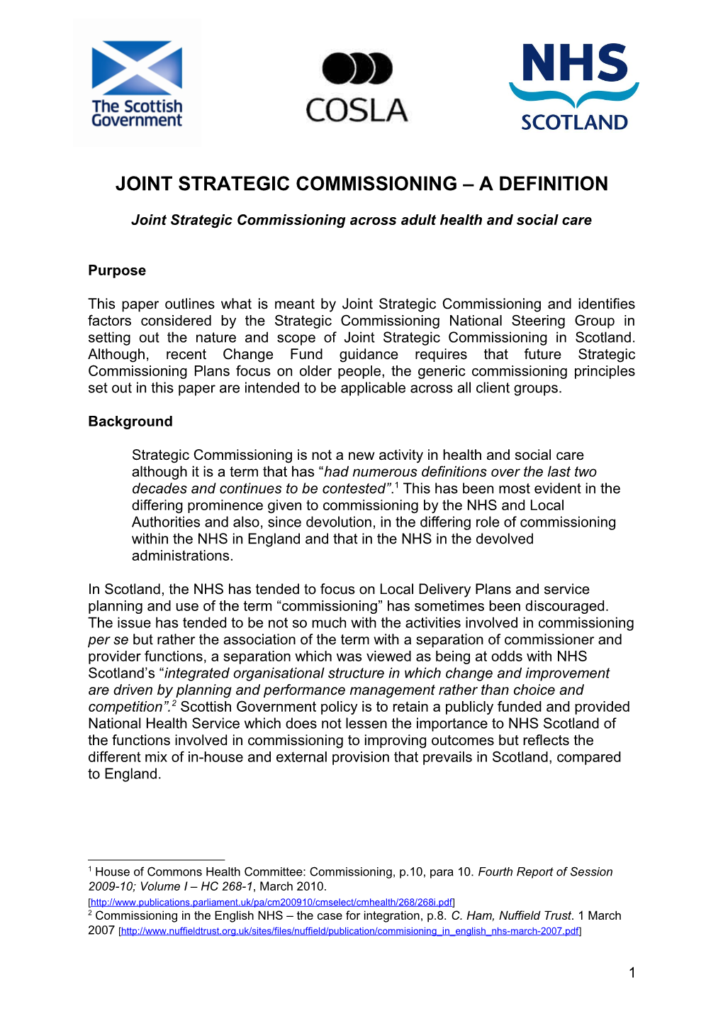 Joint Strategic Commissioning