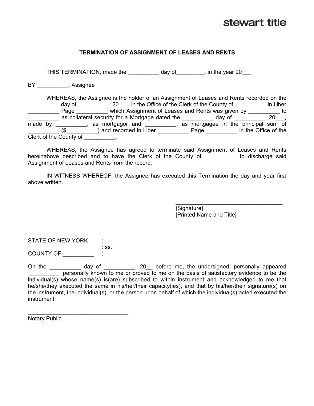 Termination of Assignment of Leases and Rents