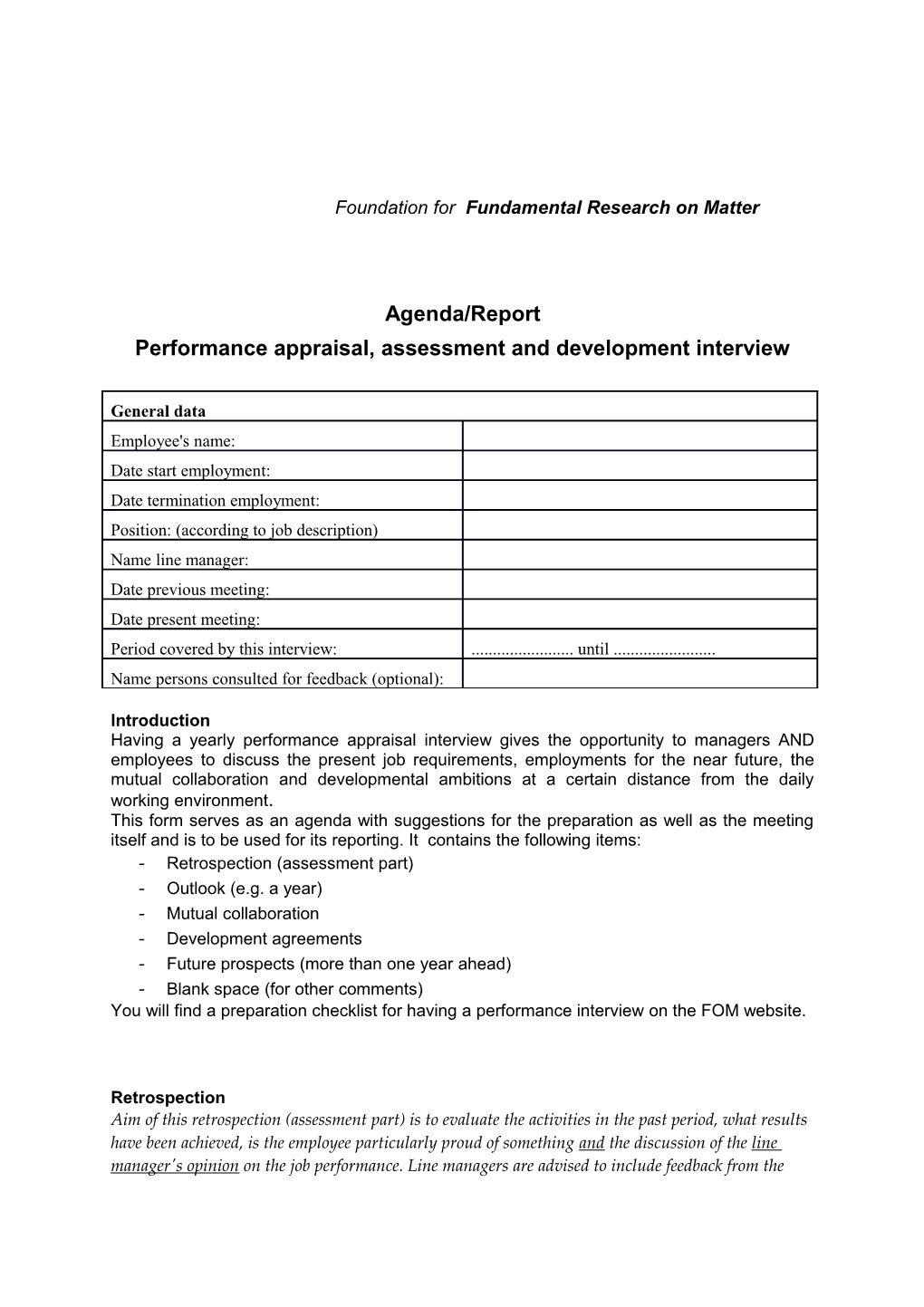 Performance Appraisal, Assessment and Development Interview