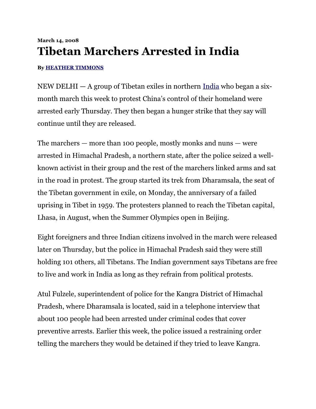 Tibetan Marchers Arrested in India