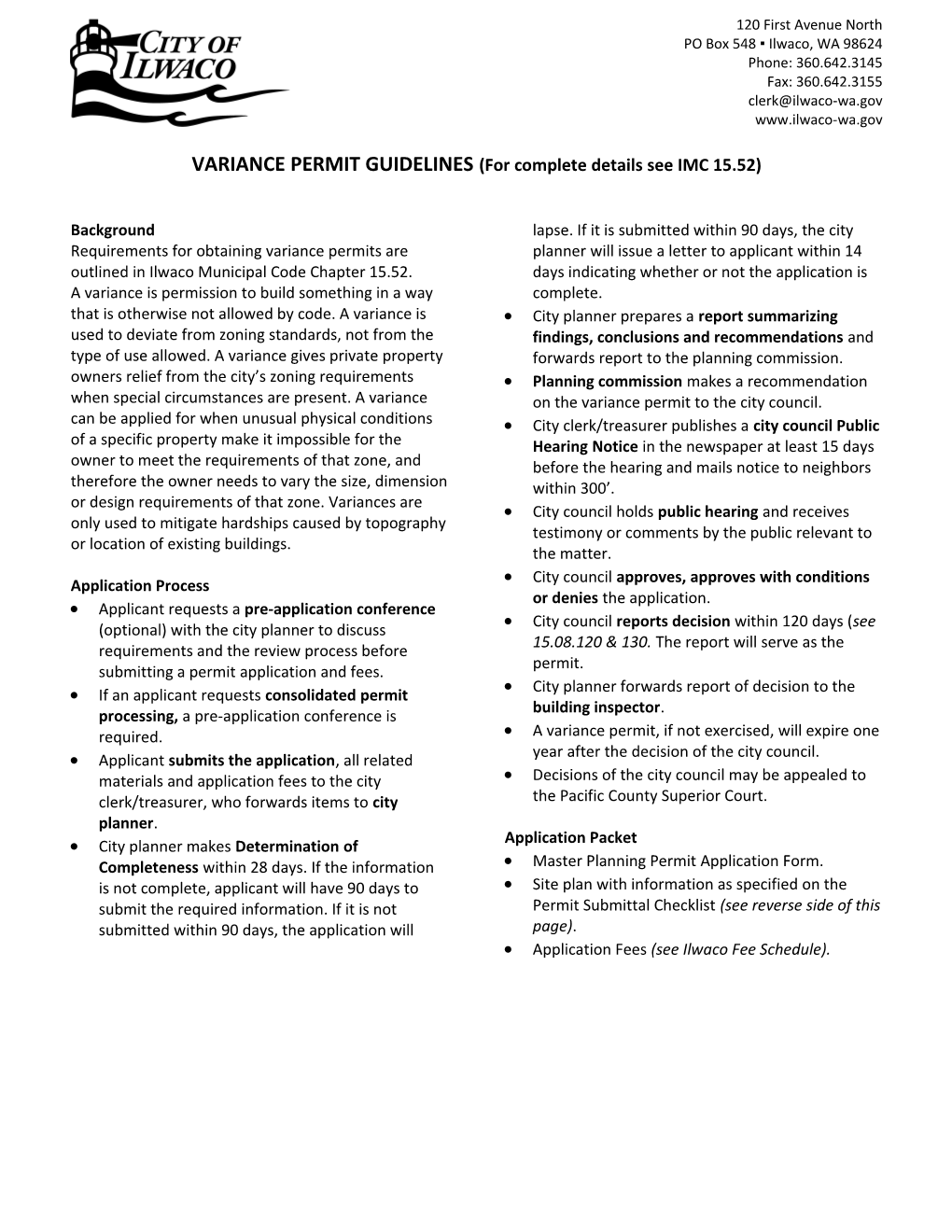 VARIANCE PERMIT GUIDELINES(For Complete Details See IMC 15.52)