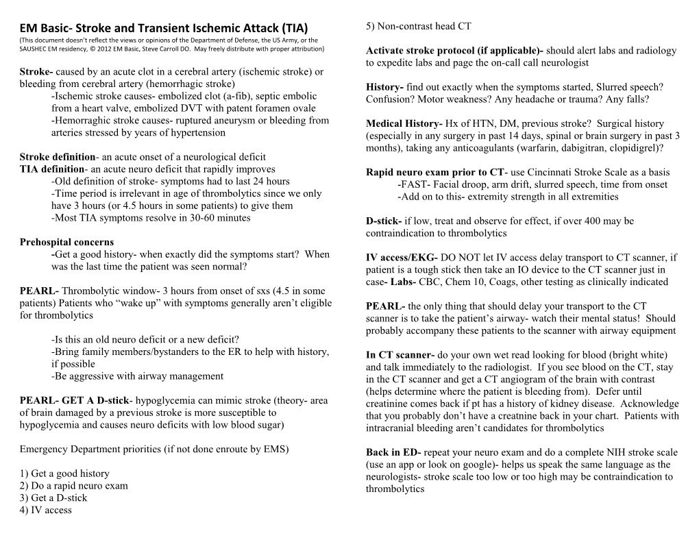 EM Basic- Stroke and Transient Ischemic Attack (TIA)