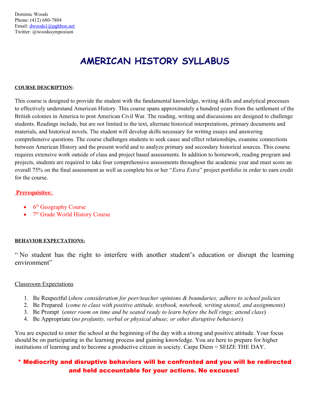 American History Syllabus