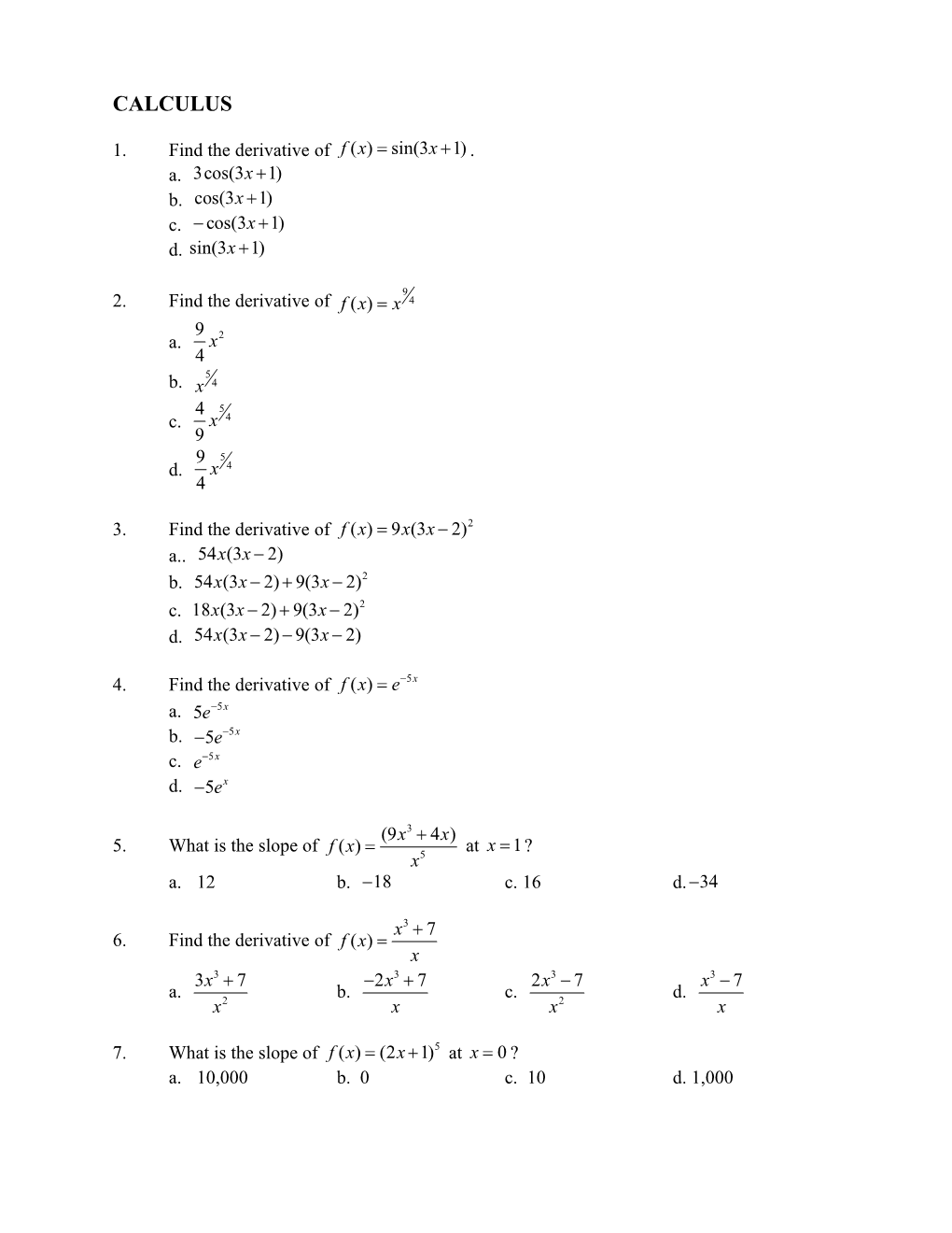 Find the Derivative Of