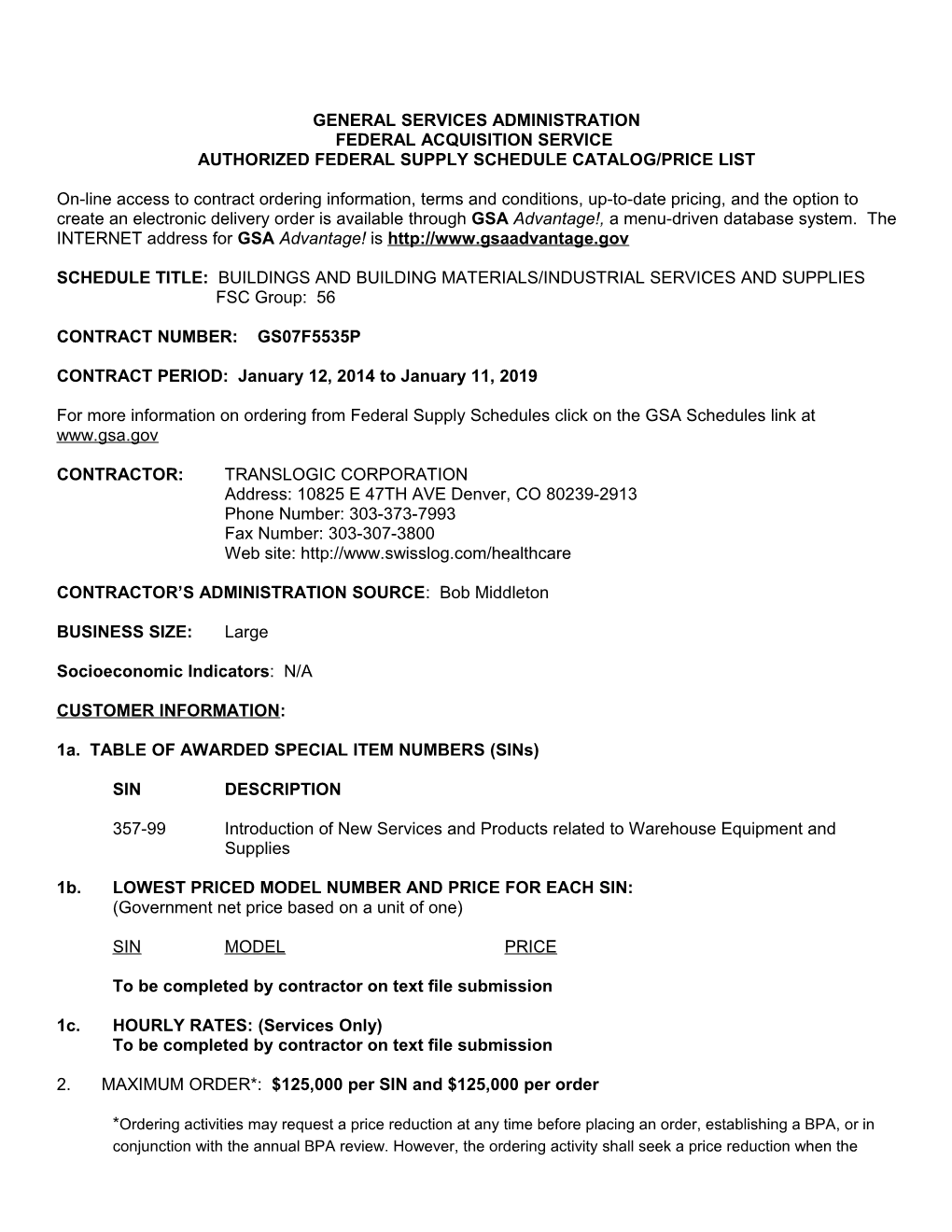 Standard Form 1449, Contract for Commercial Items (Cont D) Page 1A s9