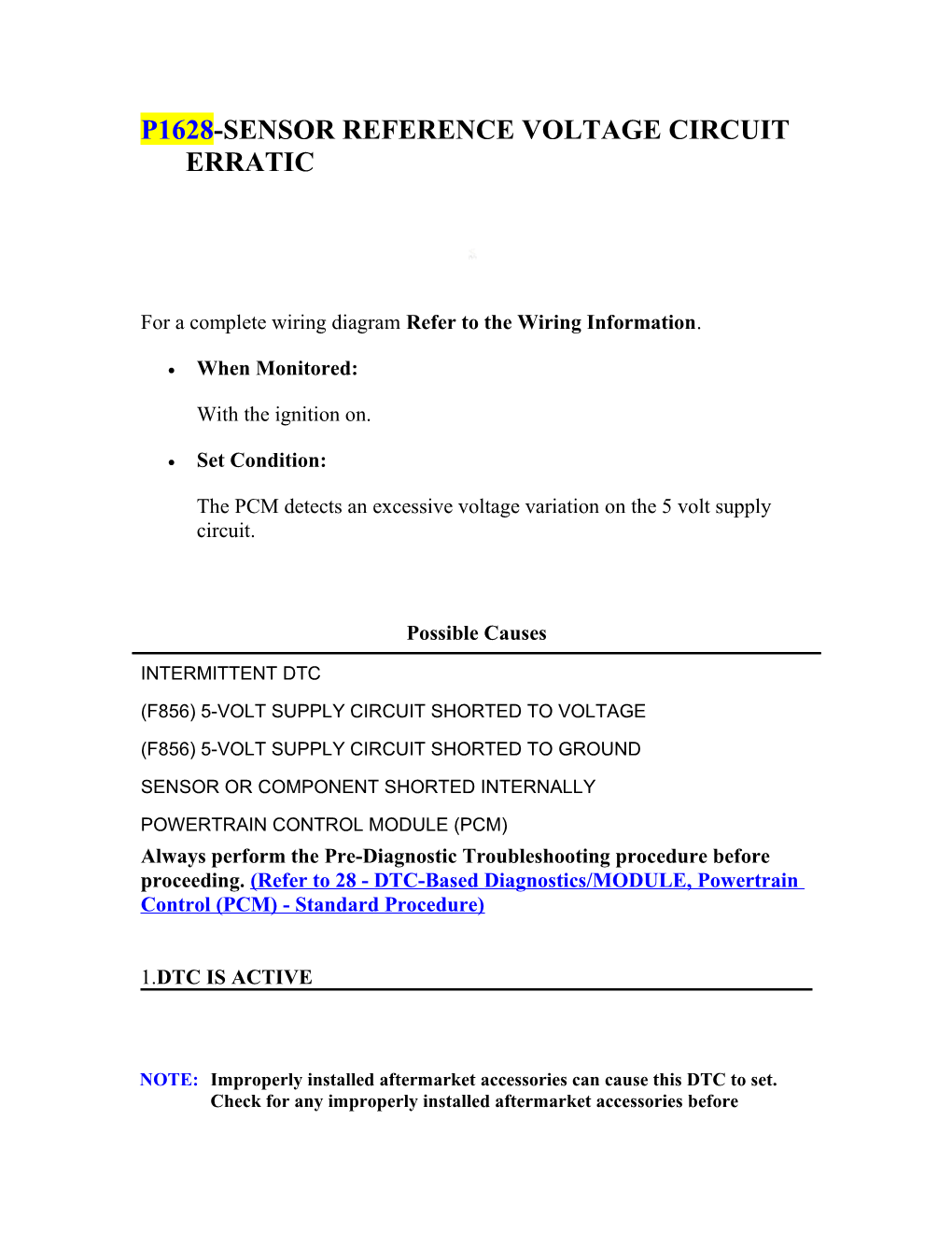 P1628-Sensor Reference Voltage Circuit Erratic