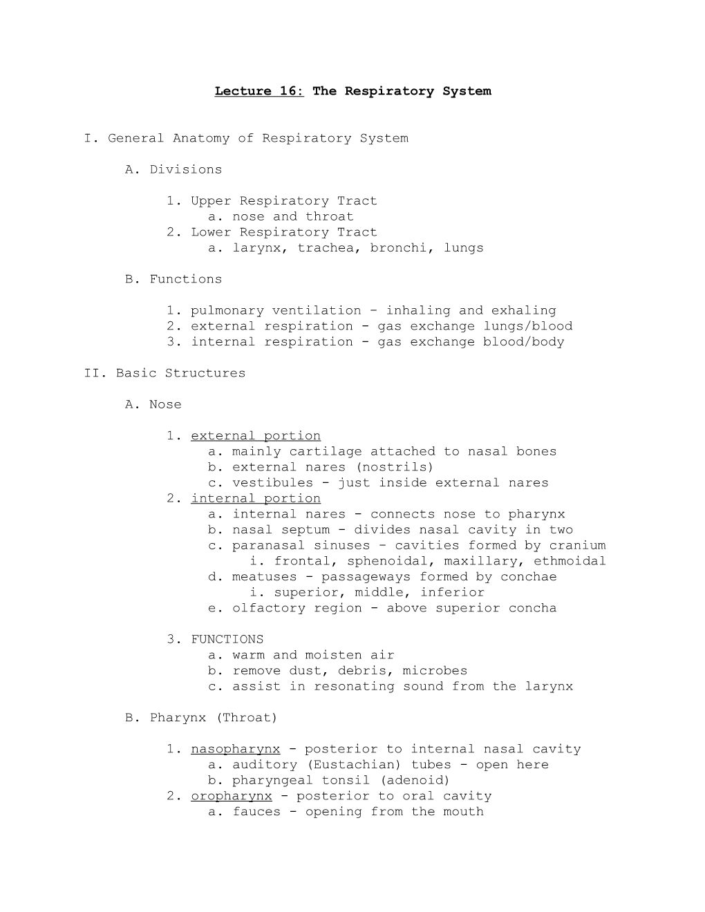 Lecture 16: the Respiratory System