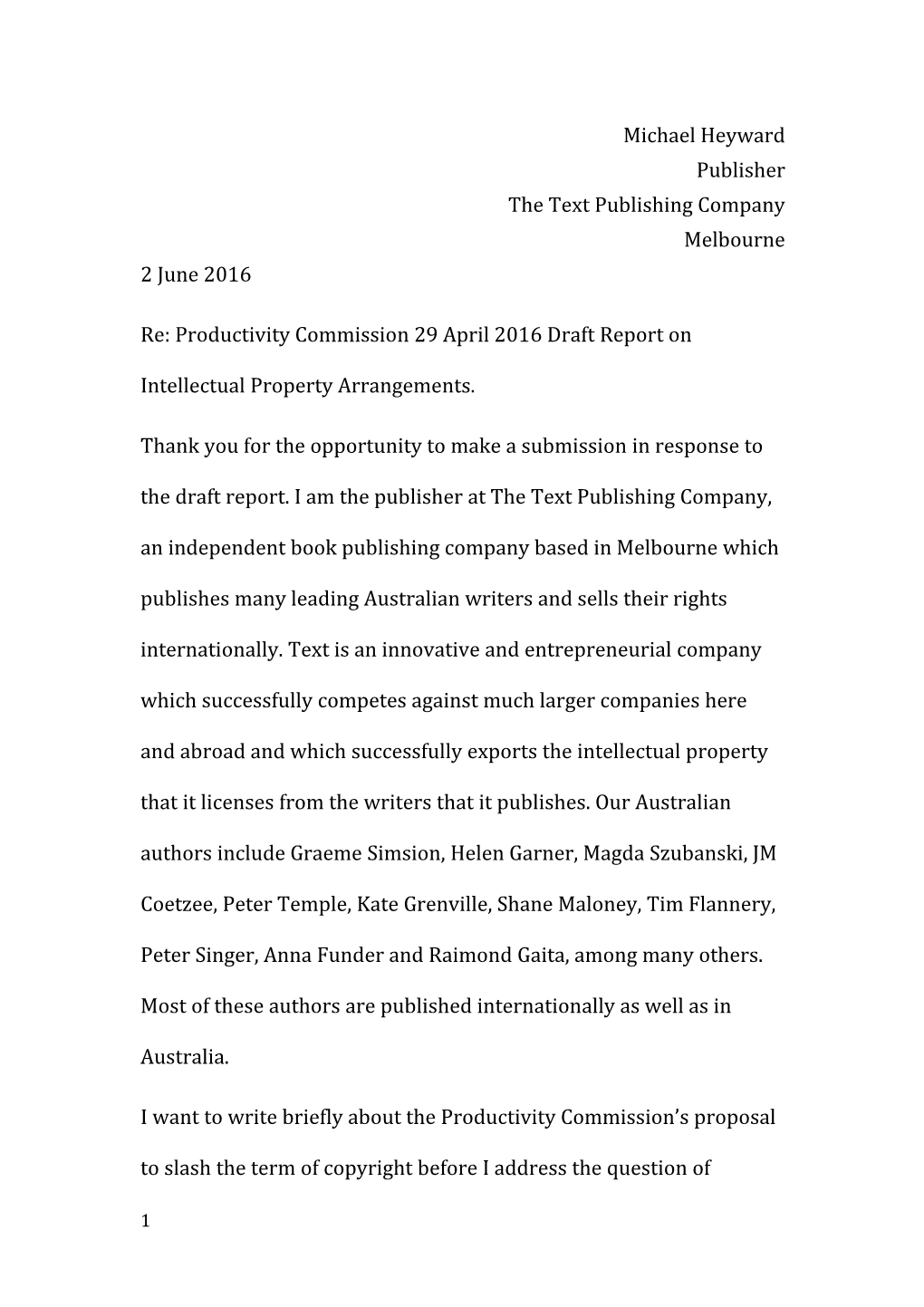 Submission DR346 - Text Publishing Company - Intellectual Property Arrangements - Public Inquiry