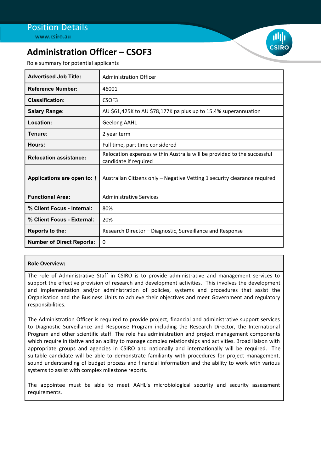 Position Details - Administrative Services - CSOF2