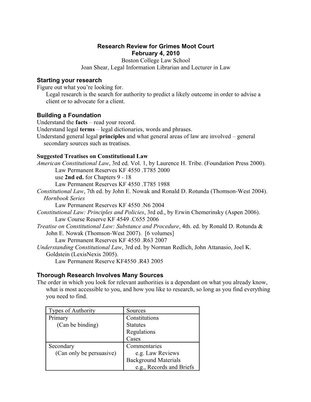 Research Review for Grimes Moot Court