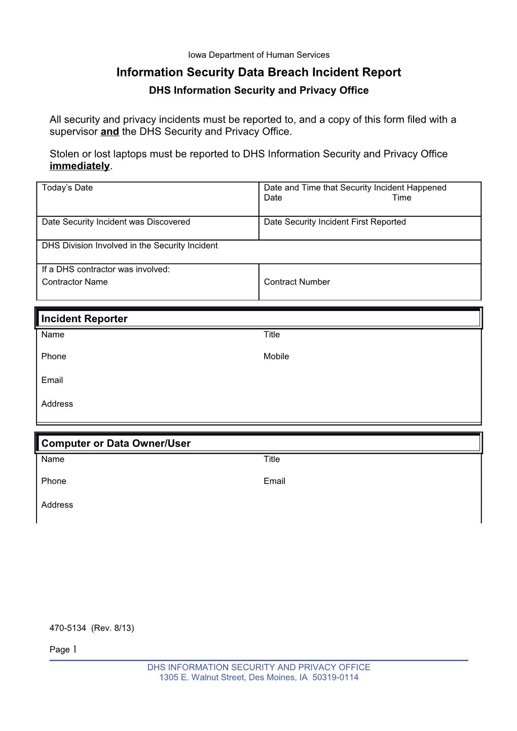 Information Security Data Breach Incident Report