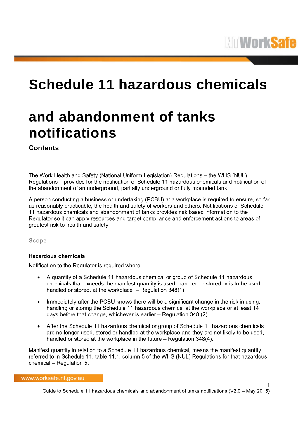 Guide to Schedule 11 Hazardous Chemicals and Abandonment of Tanks Notifications