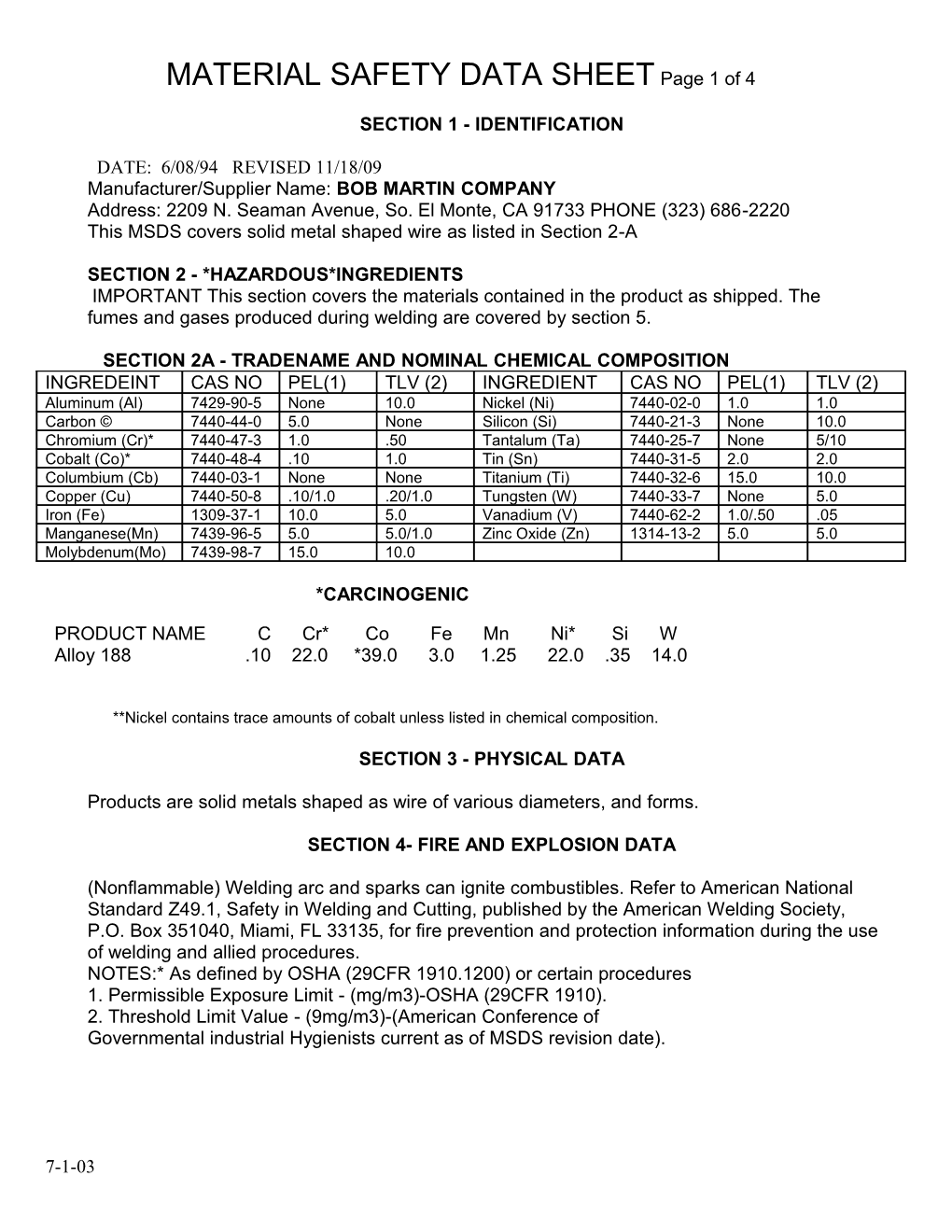 MATERIAL SAFETY DATA SHEET Page 1 of 4 s2