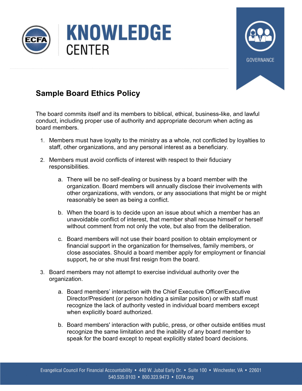 Sample Board Ethics Policy