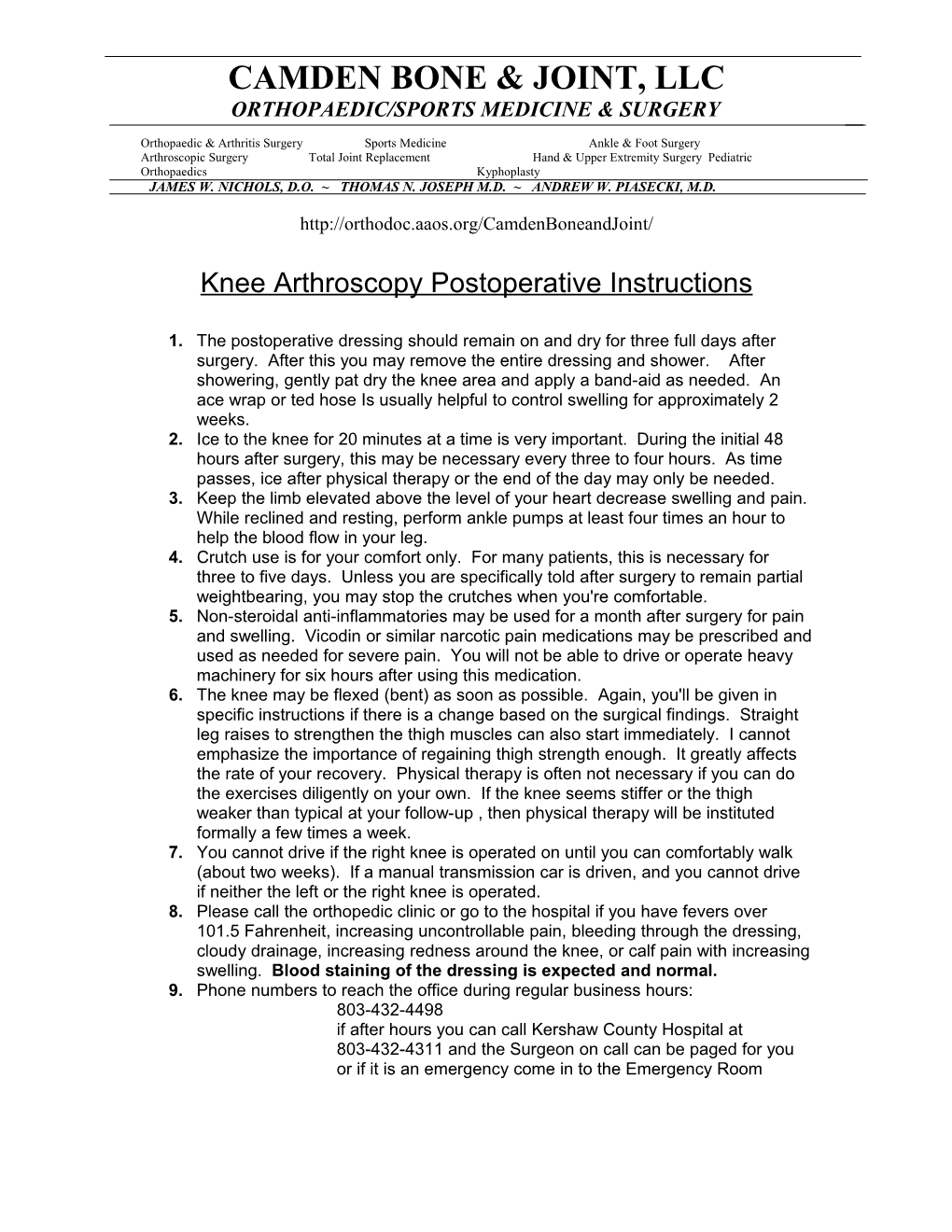 Postoperative Knee Arthroscopy Instructions s1