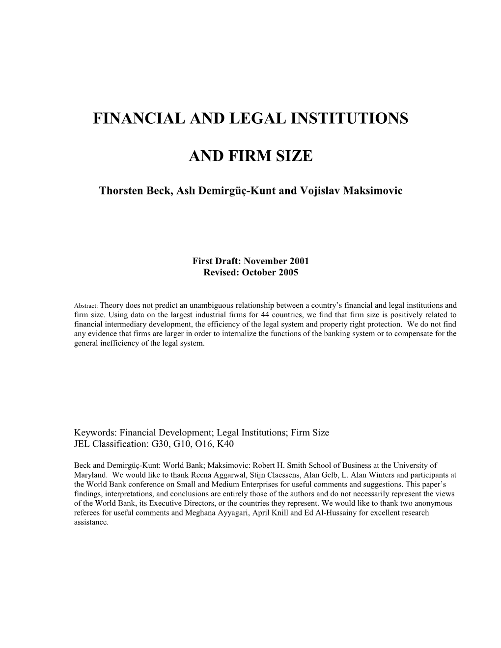 Financial and Legal Institutions and Firm Size