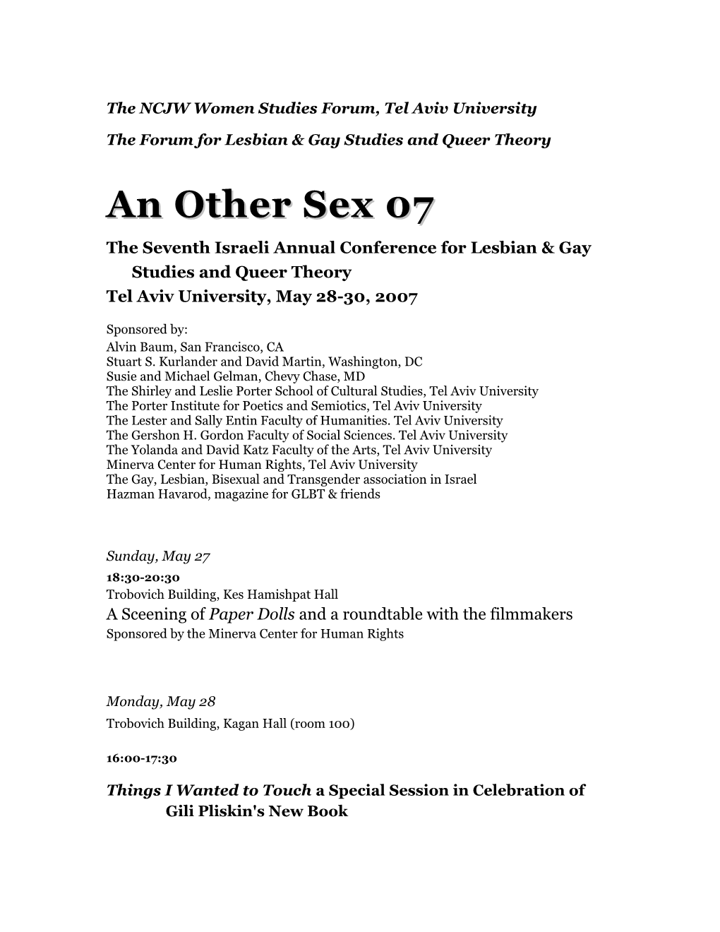 Report on the Second Lesbian and Gay Studies and Queer Theory Conference at TAU
