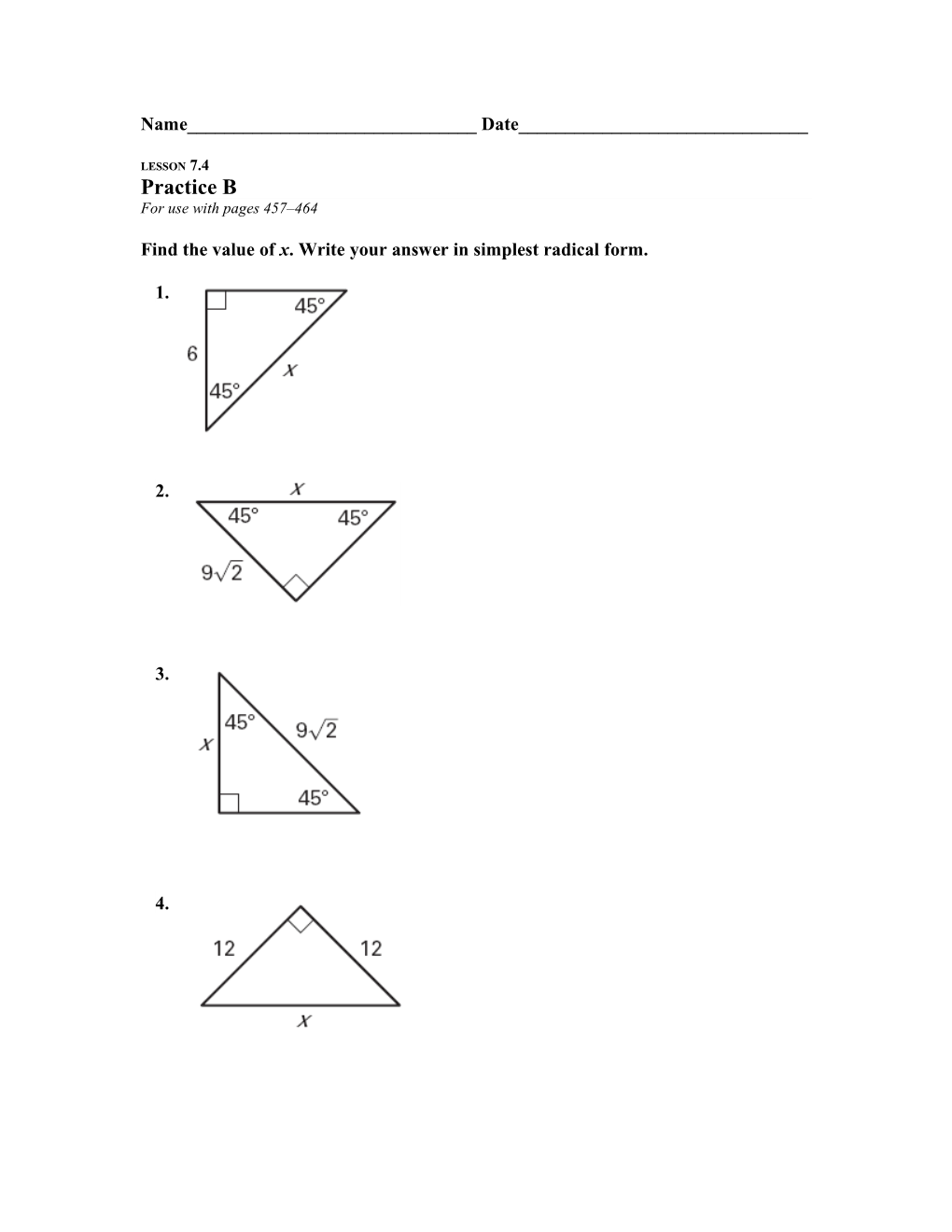 Find the Value of X. Write Your Answer in Simplest Radical Form