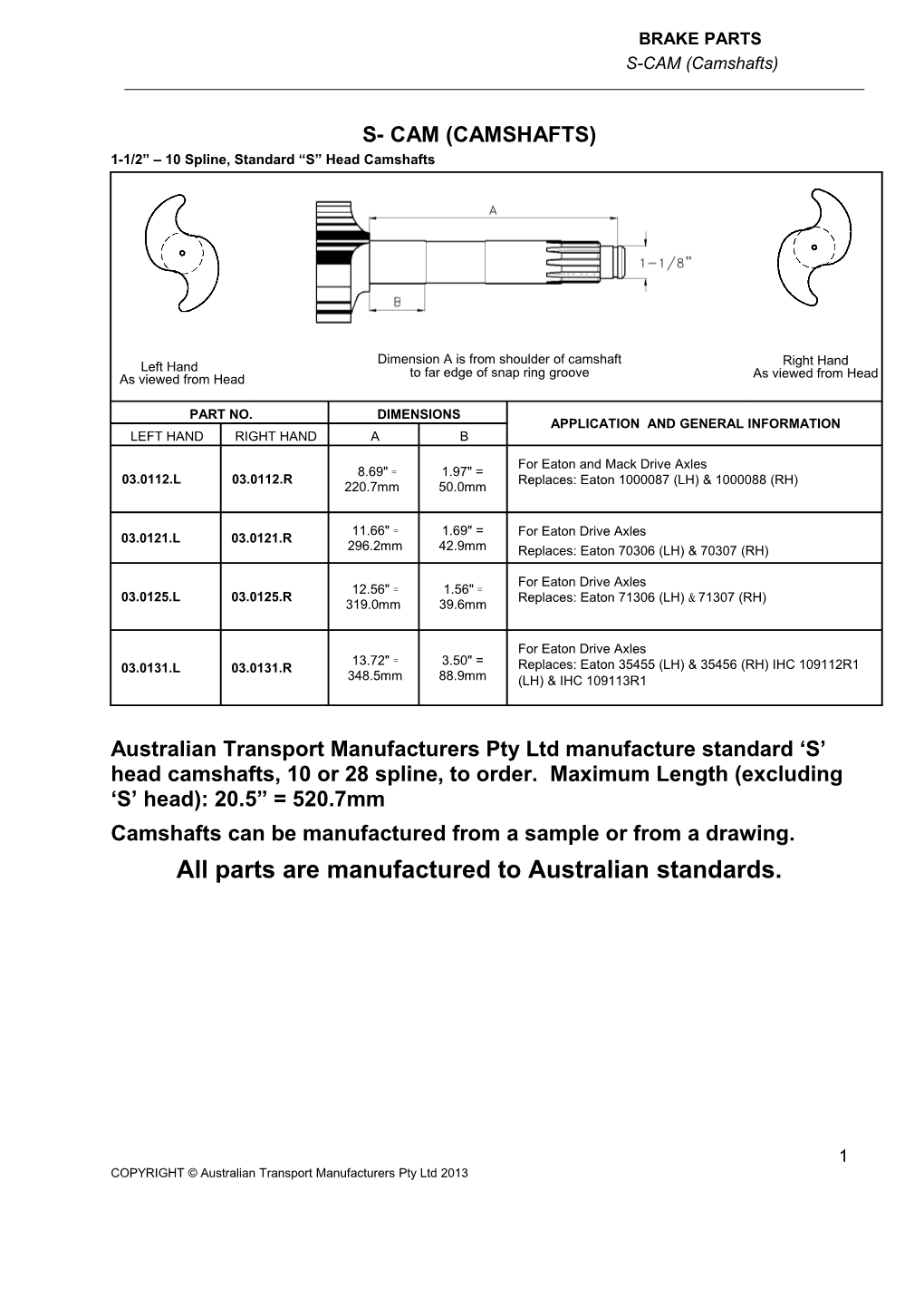 S-Cam (Camshaft) Circlip and Washer Kits