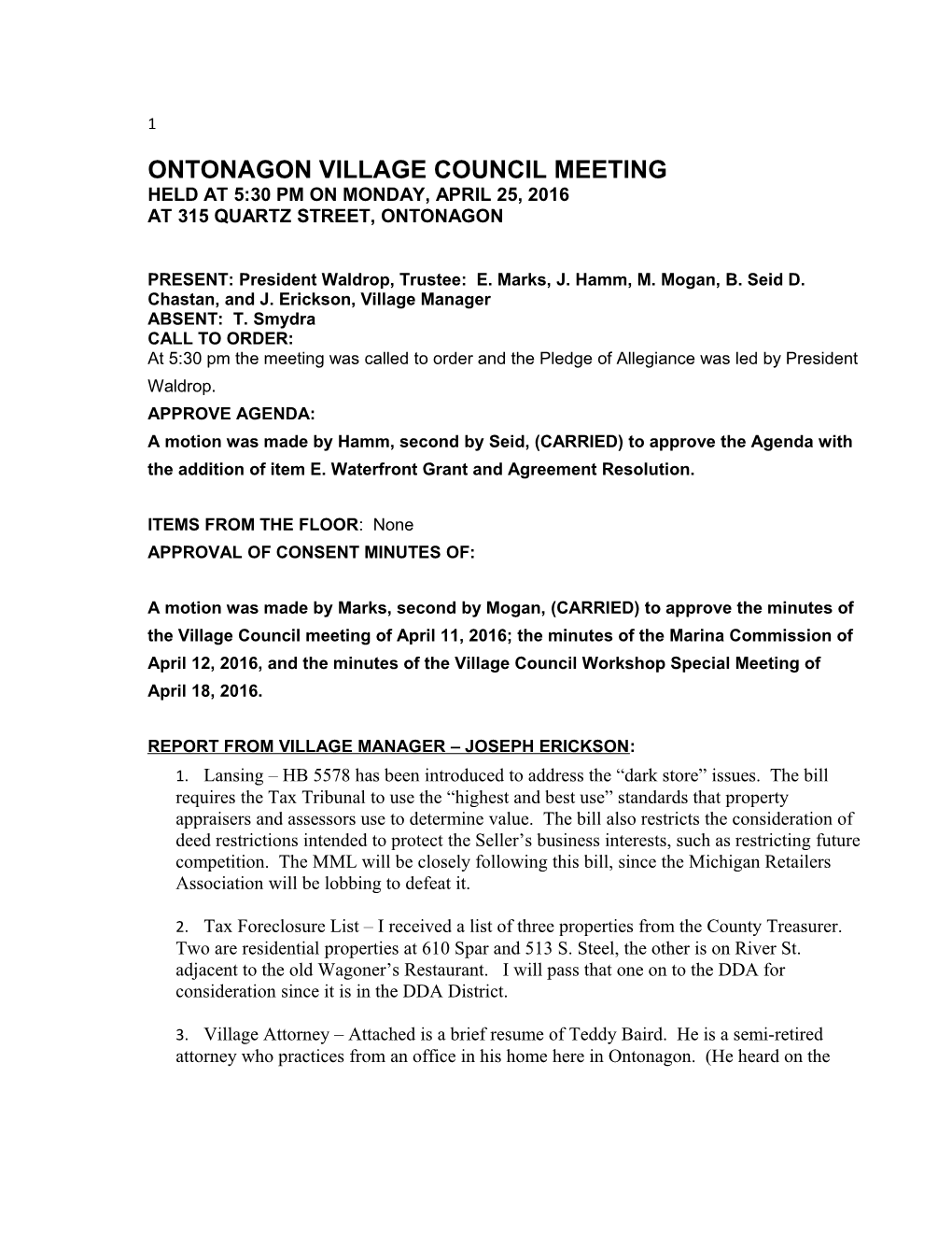 Ontonagon Village Council Meeting s1