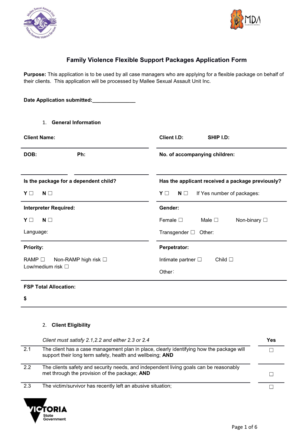 Family Violence Flexible Support Packages Application Form