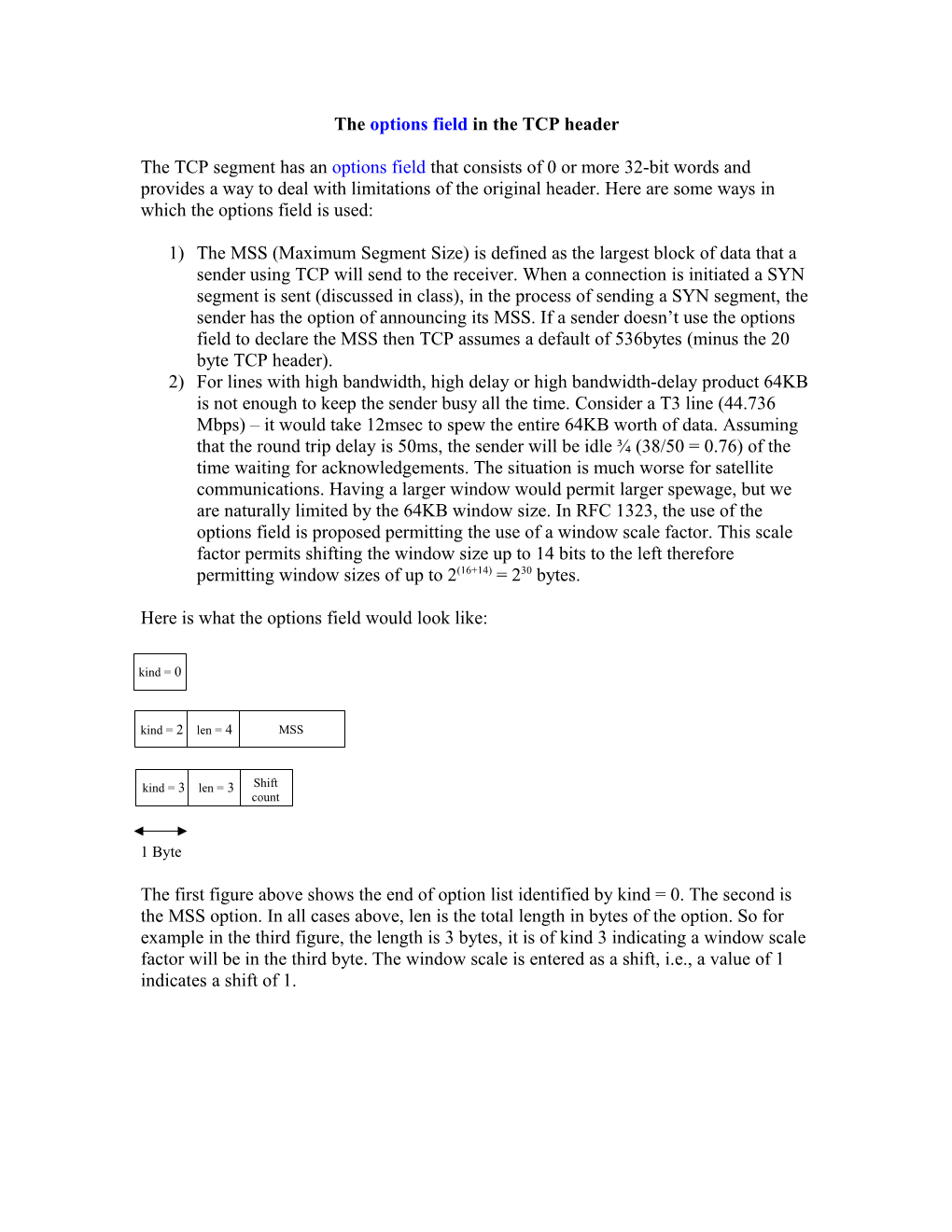 The Options Field in the TCP Header