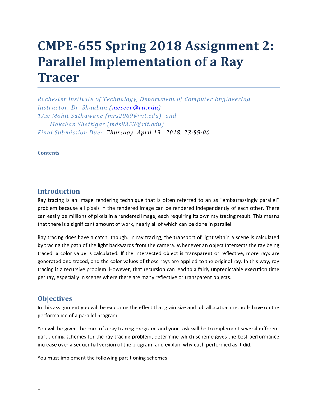 CMPE-655Spring 2018 Assignment 2: Parallel Implementation of a Ray Tracer