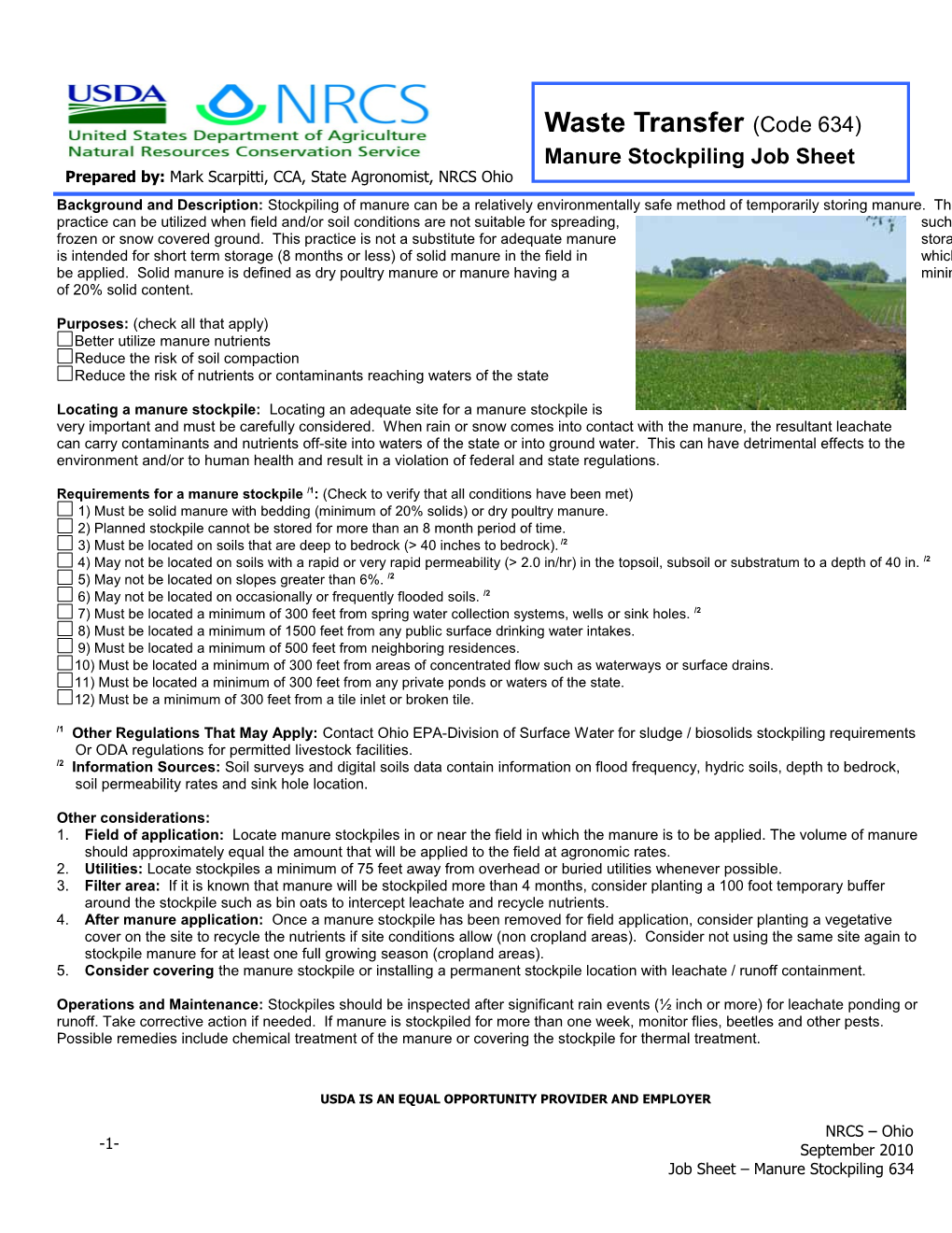 Background And Description – Stockpiling Of Manure Can Be A Relatively Environmentally Safe Method Of Temporarily Storing Manure
