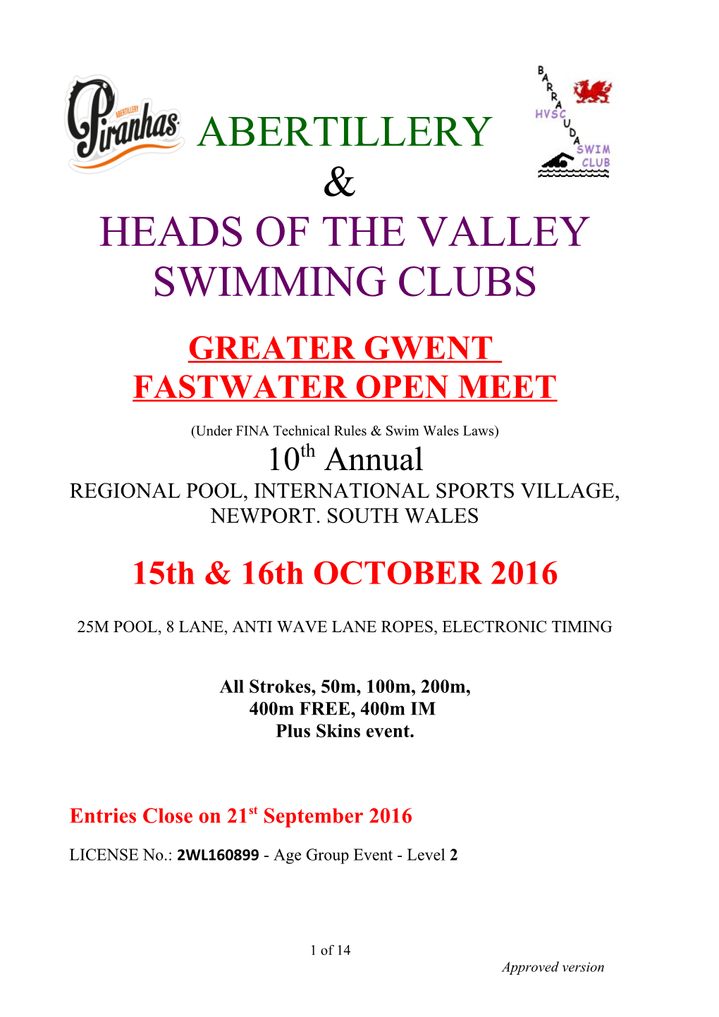 Heads of the Valley Swimming Clubs