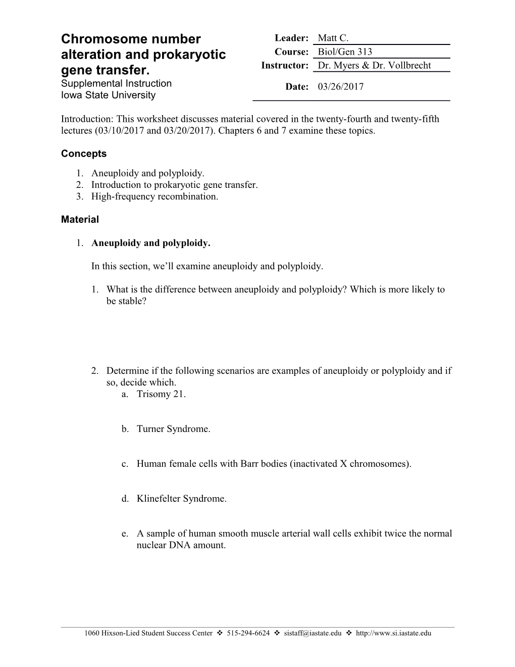 Introduction: This Worksheet Discusses Material Covered in the Twenty-Fourth and Twenty-Fifth