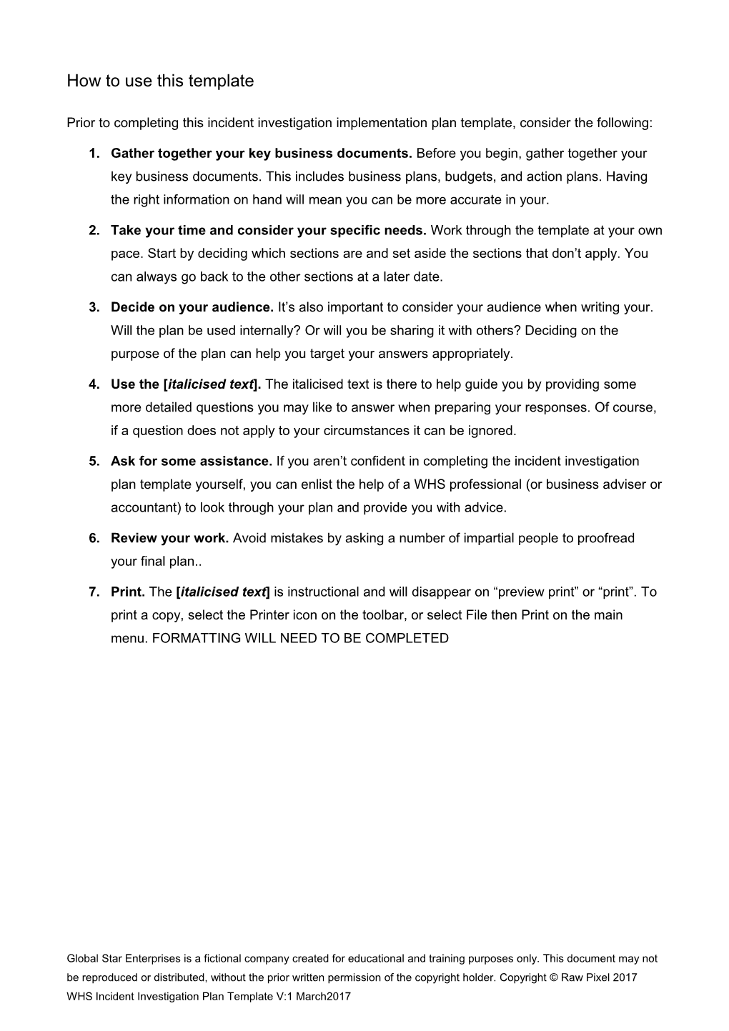 WHS Incident Investigation Plan Template