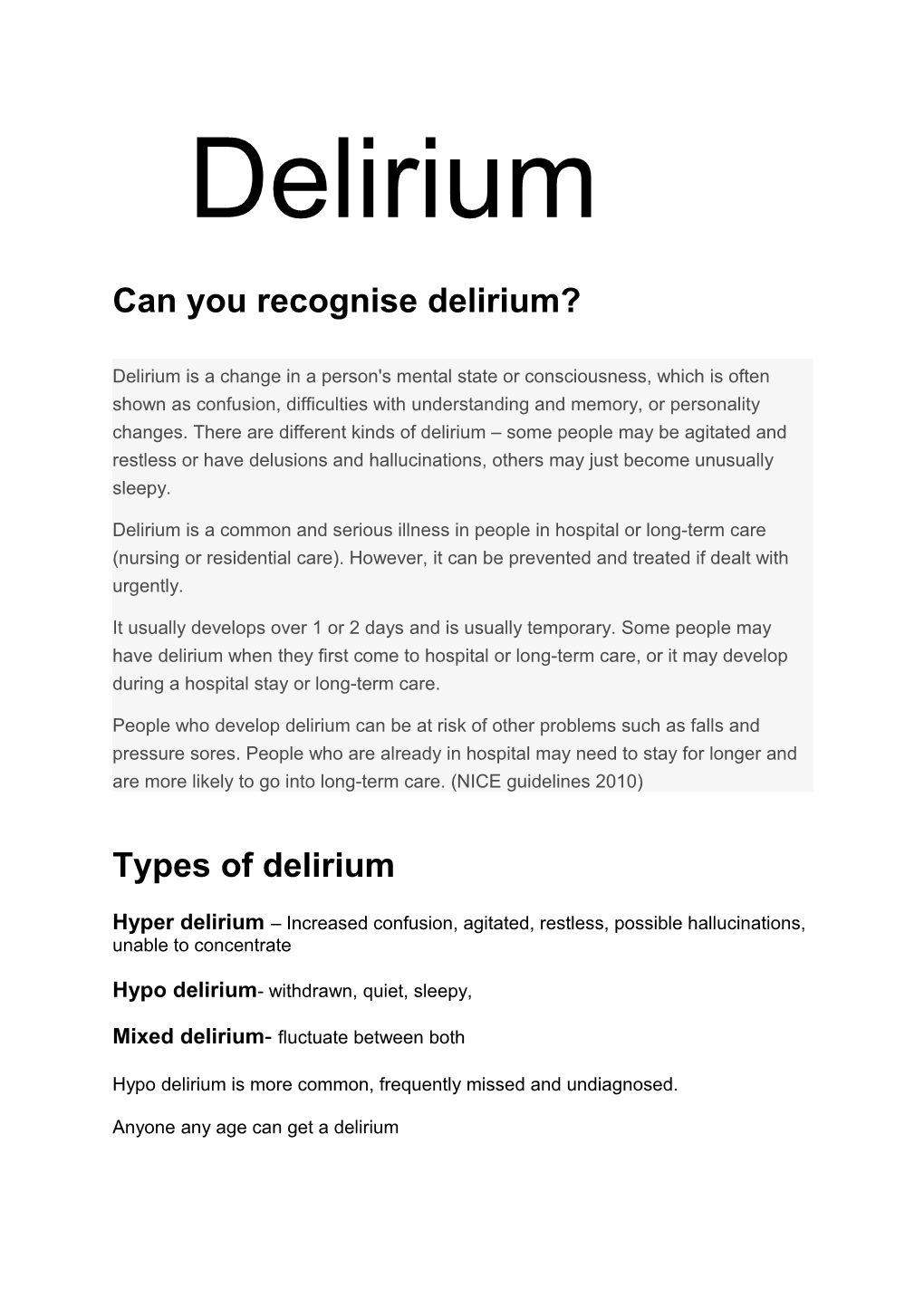 Can You Recognise Delirium?