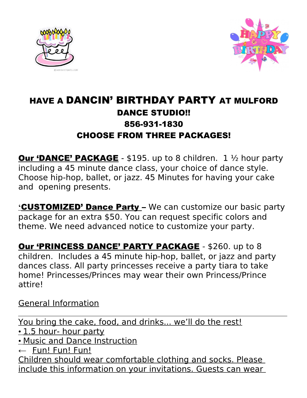 Have a Dancin Birthday Party at Mulford Dance Studio